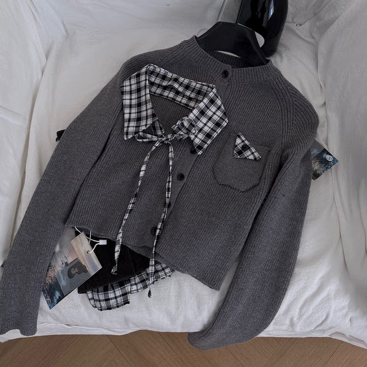 ミレニアル学園風☆チェック柄 襟付き ニットカーディガン+プリーツミニスカート | 17kg | 詳細画像14 