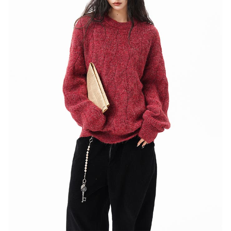 レッド | ユニセックス☆フェアリーグリーン ケーブル編みニットカジュアル 万能トップス | 17kg