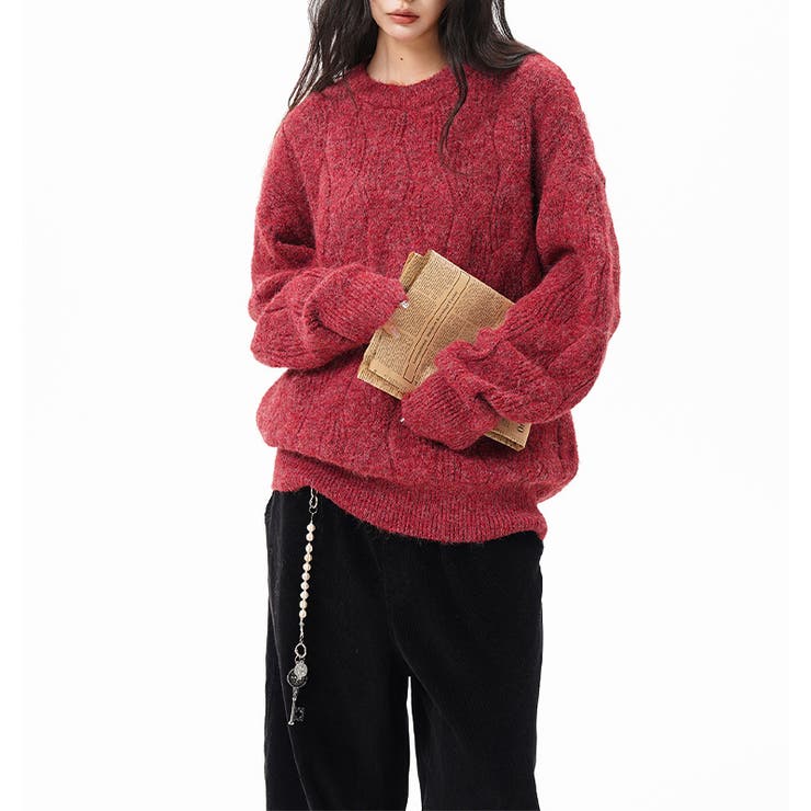 ユニセックス☆フェアリーグリーン ケーブル編みニットカジュアル 万能トップス | 17kg | 詳細画像22 