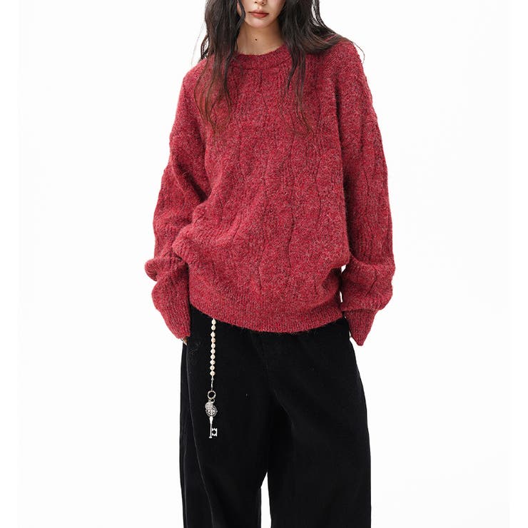 ユニセックス☆フェアリーグリーン ケーブル編みニットカジュアル 万能トップス | 17kg | 詳細画像23 