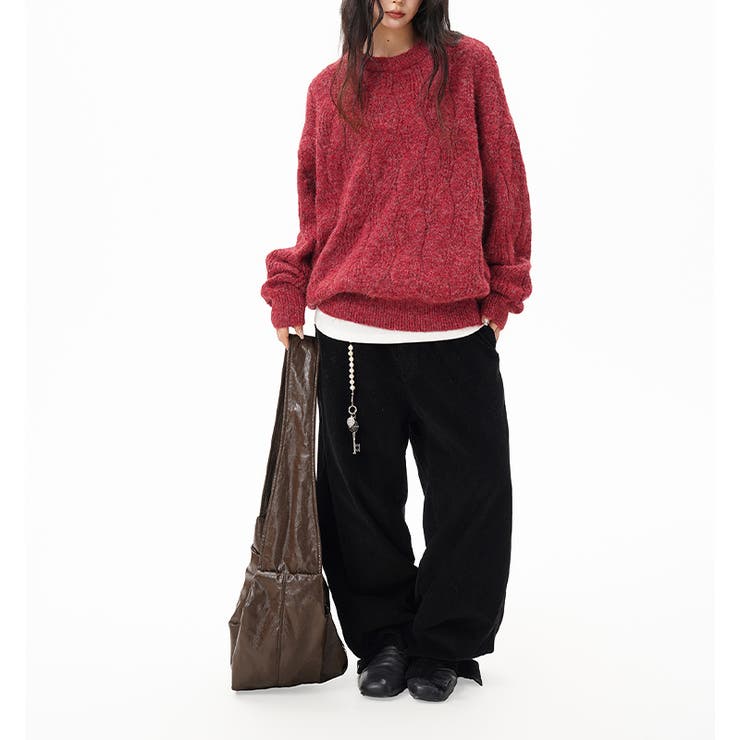 ユニセックス☆フェアリーグリーン ケーブル編みニットカジュアル 万能トップス | 17kg | 詳細画像25 