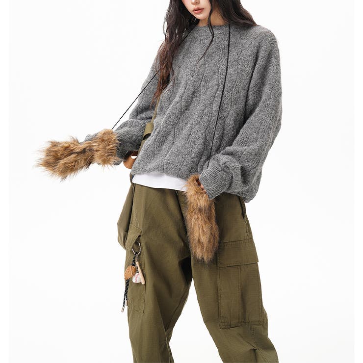 ユニセックス☆フェアリーグリーン ケーブル編みニットカジュアル 万能トップス | 17kg | 詳細画像30 