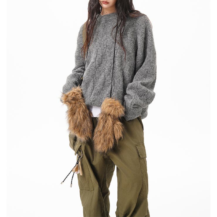 ユニセックス☆フェアリーグリーン ケーブル編みニットカジュアル 万能トップス | 17kg | 詳細画像31 