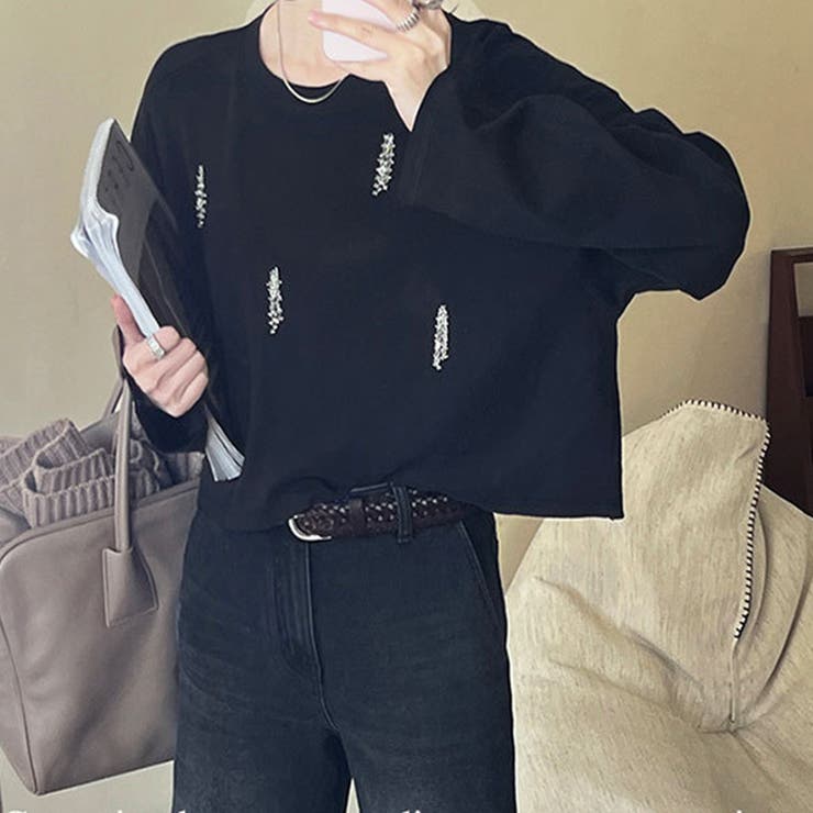ゆるカワコーデ☆ビーズ装飾 ショート丈長袖Tシャツ | 17kg | 詳細画像8 