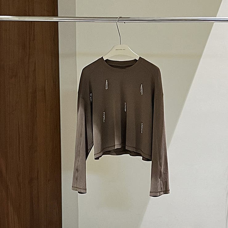 コーヒー | ゆるカワコーデ☆ビーズ装飾 ショート丈長袖Tシャツ | 17kg
