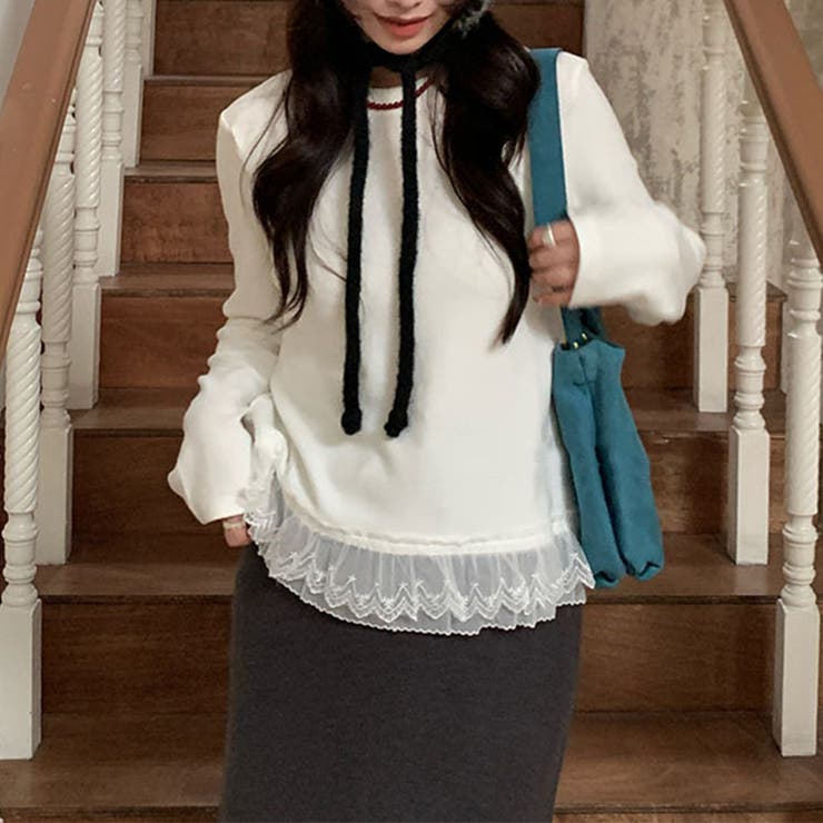 ベージュ | ゆるカワコーデ☆Tシャツ メッシュ切替 細見え フェイクレイヤード | 17kg