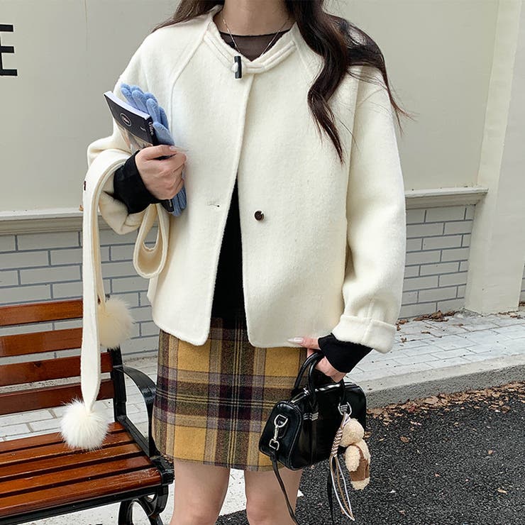 ゆるカワコーデ☆スカーフ付き デザイン性 上品 ウールコート | 17kg | 詳細画像8 