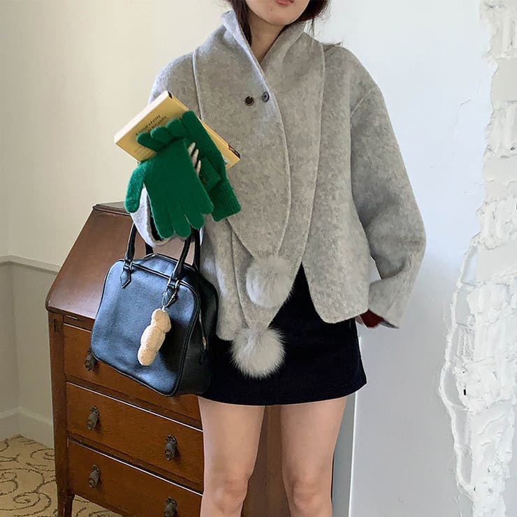 ゆるカワコーデ☆スカーフ付き デザイン性 上品 ウールコート | 17kg | 詳細画像9 