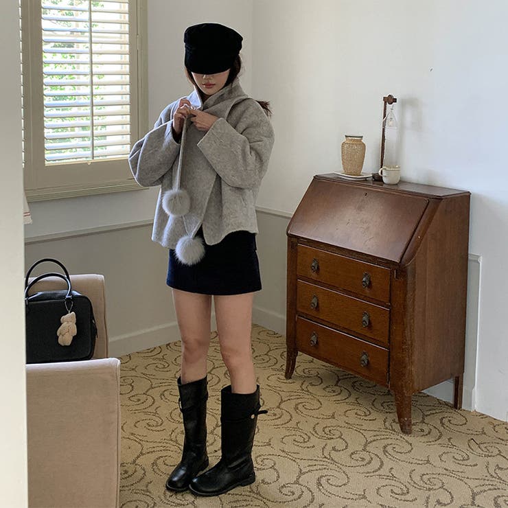 ゆるカワコーデ☆スカーフ付き デザイン性 上品 ウールコート | 17kg | 詳細画像13 