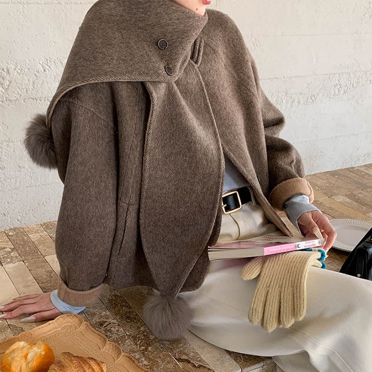 ゆるカワコーデ☆スカーフ付き デザイン性 上品 ウールコート | 17kg | 詳細画像2 