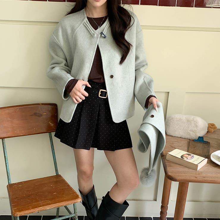 ブルー | ゆるカワコーデ☆スカーフ付き デザイン性 上品 ウールコート | 17kg