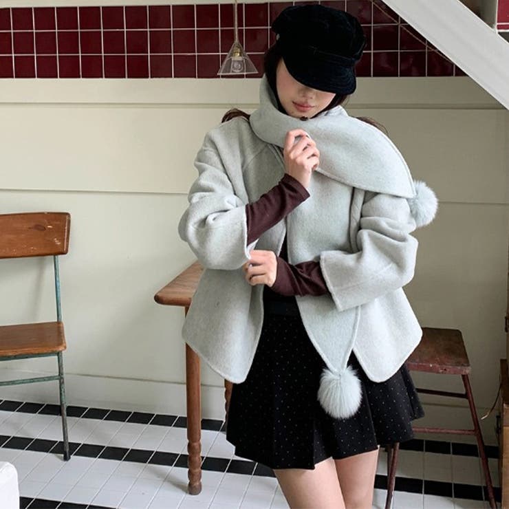 ゆるカワコーデ☆スカーフ付き デザイン性 上品 ウールコート | 17kg | 詳細画像30 