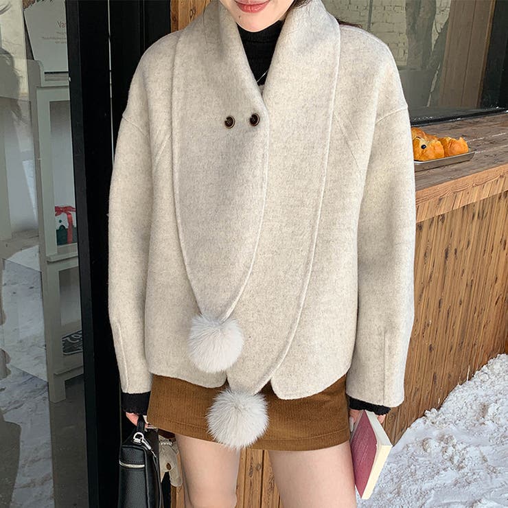 ゆるカワコーデ☆スカーフ付き デザイン性 上品 ウールコート | 17kg | 詳細画像32 