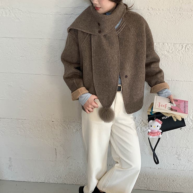ゆるカワコーデ☆スカーフ付き デザイン性 上品 ウールコート | 17kg | 詳細画像33 
