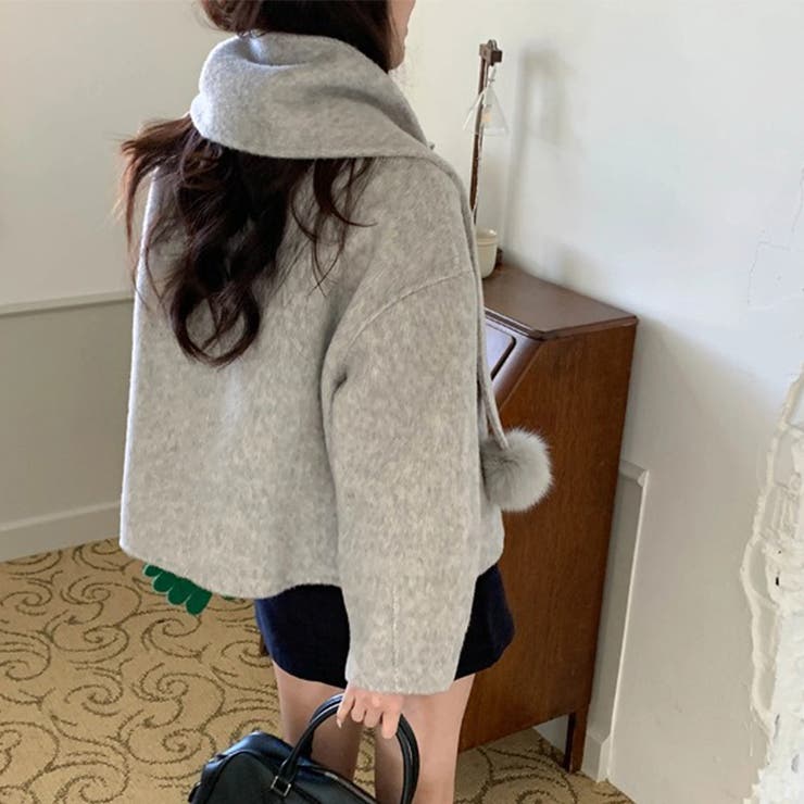 ゆるカワコーデ☆スカーフ付き デザイン性 上品 ウールコート | 17kg | 詳細画像34 