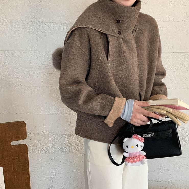 ゆるカワコーデ☆スカーフ付き デザイン性 上品 ウールコート | 17kg | 詳細画像42 