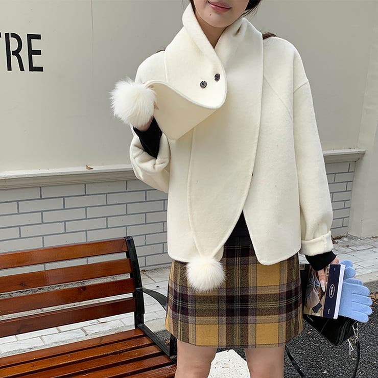ゆるカワコーデ☆スカーフ付き デザイン性 上品 ウールコート | 17kg | 詳細画像4 