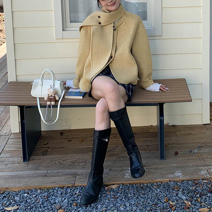 ゆるカワコーデ☆スカーフ付き デザイン性 上品 ウールコート | 17kg | 詳細画像44 