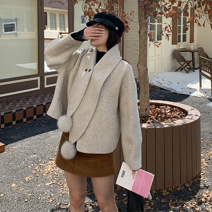 ゆるカワコーデ☆スカーフ付き デザイン性 上品 ウールコート | 17kg | 詳細画像49 