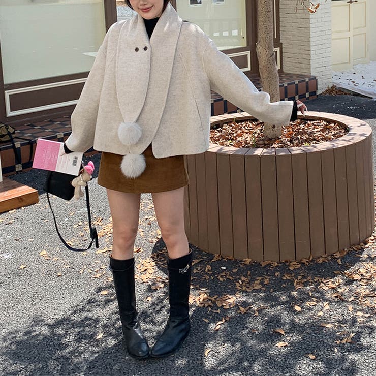 ゆるカワコーデ☆スカーフ付き デザイン性 上品 ウールコート | 17kg | 詳細画像52 