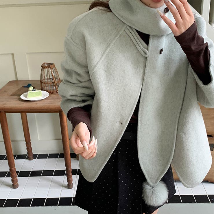 ゆるカワコーデ☆スカーフ付き デザイン性 上品 ウールコート | 17kg | 詳細画像54 