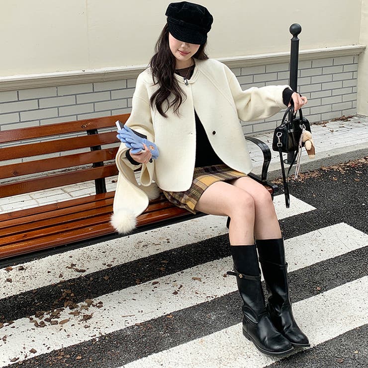 ゆるカワコーデ☆スカーフ付き デザイン性 上品 ウールコート | 17kg | 詳細画像6 