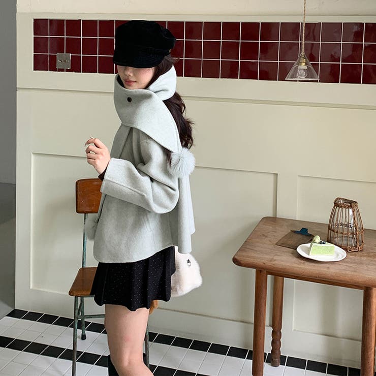 ゆるカワコーデ☆スカーフ付き デザイン性 上品 ウールコート | 17kg | 詳細画像56 