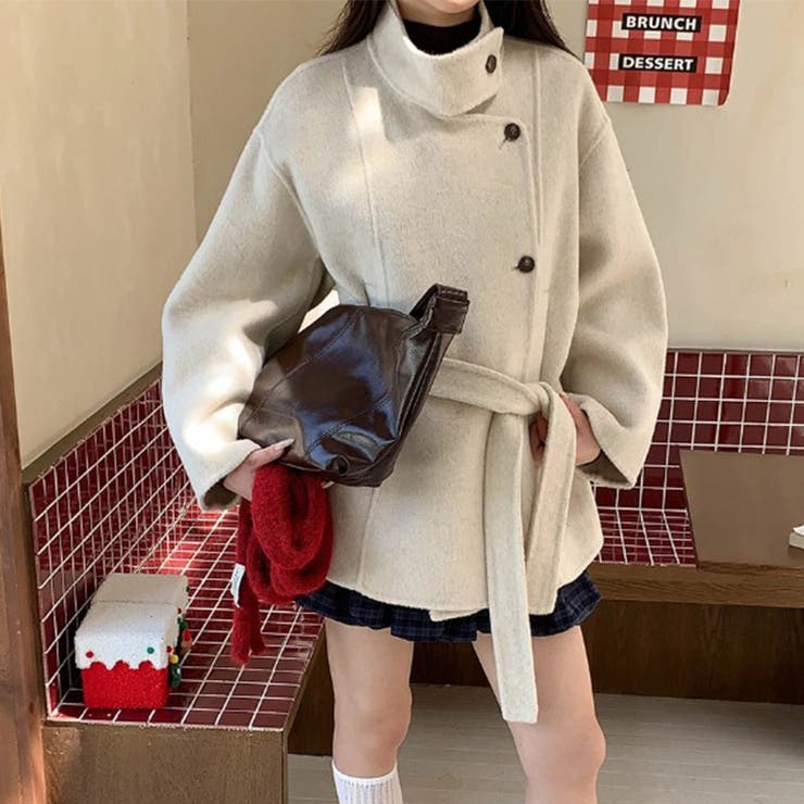 ベージュ | リラックスコレクター☆スタンドカラー ウール ダブルフェイス コート | 17kg