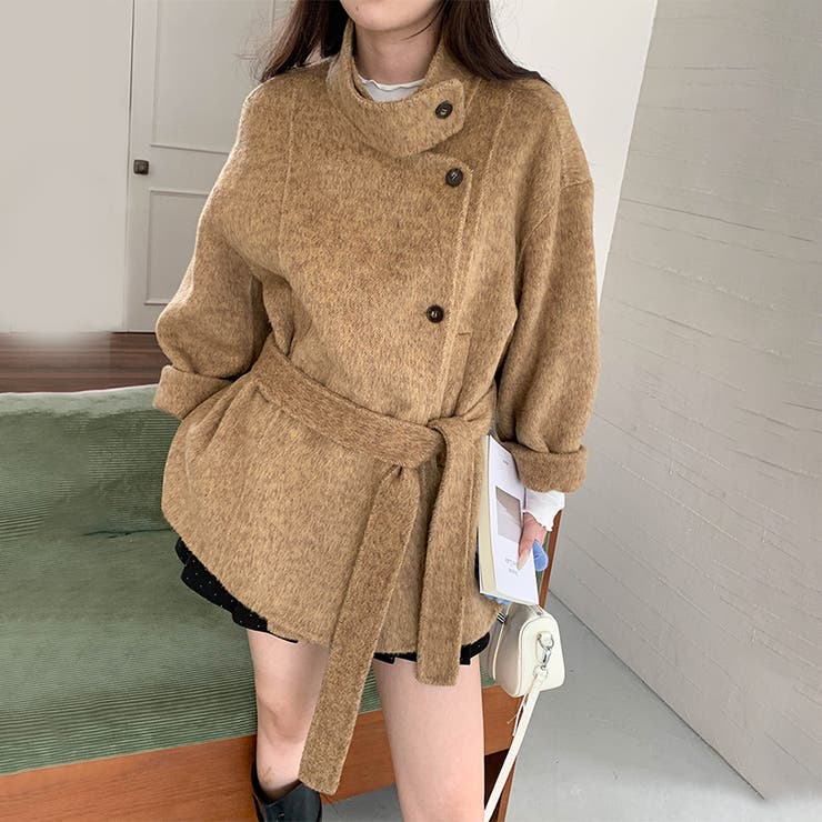 ブラウン | リラックスコレクター☆スタンドカラー ウール ダブルフェイス コート | 17kg