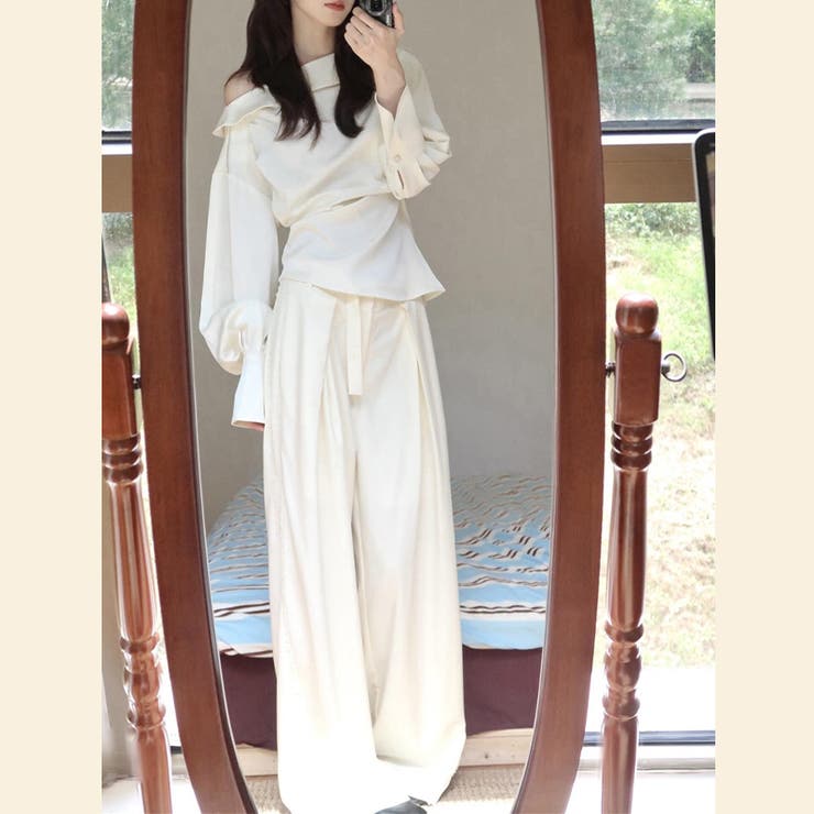 甘辛系ガールズ ワンショルダー風トップス＋カジュアルきれいめスラックス2点セット | 17kg | 詳細画像1 