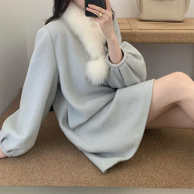 ゆるカワコーデ☆着痩せ効果◎ バルーンスリーブ ウールワンピース | 17kg | 詳細画像11 