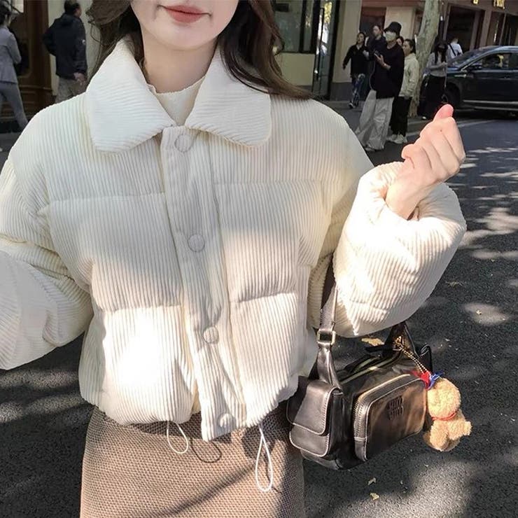 ホワイト | ゆるカワコーデ☆コーデュロイ パン服 襟付き 中綿 厚手ショート丈ジャケット | 17kg