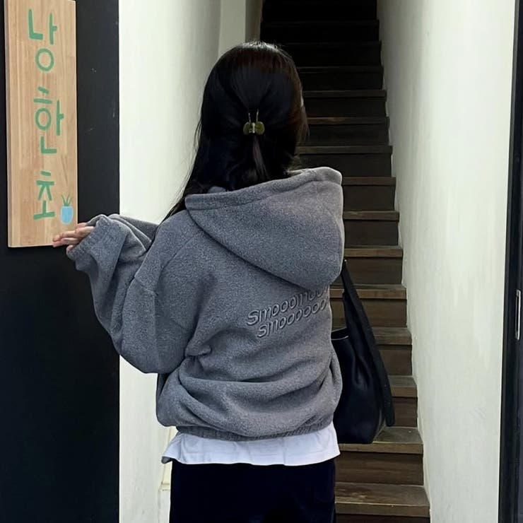 ダークグレー | ゆるカワコーデ☆ボアフリース フード付きスウェットアウター | 17kg