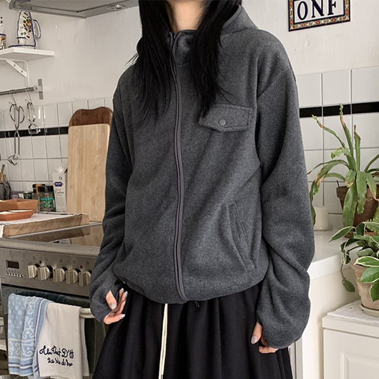 ダークグレー | リラックスコレクター☆ボアフリース フード付き ショート丈アウター | 17kg