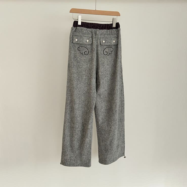 ライトグレー | 甘辛系ガールズ☆縦ストライプ×ウィング刺繍 ルーズストレートパンツ | 17kg