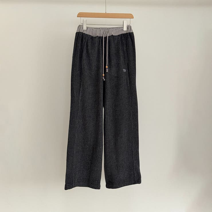 ダークグレー | 甘辛系ガールズ☆縦ストライプ×ウィング刺繍 ルーズストレートパンツ | 17kg