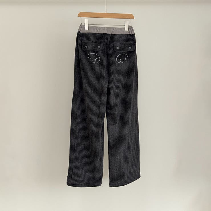 甘辛系ガールズ☆縦ストライプ×ウィング刺繍 ルーズストレートパンツ | 17kg | 詳細画像7 