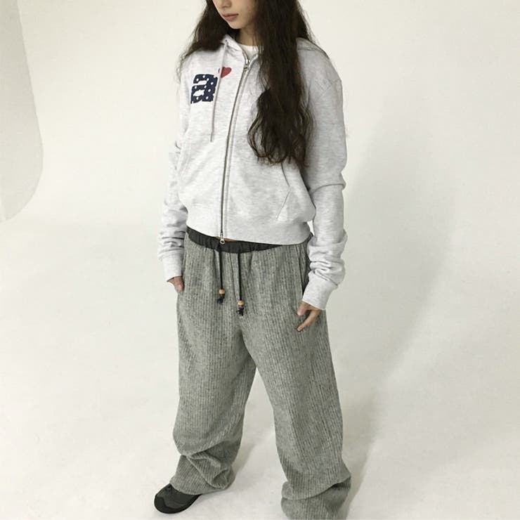 甘辛系ガールズ☆縦ストライプ×ウィング刺繍 ルーズストレートパンツ | 17kg | 詳細画像3 