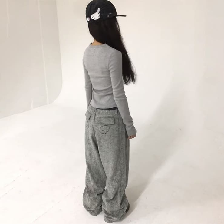 甘辛系ガールズ☆縦ストライプ×ウィング刺繍 ルーズストレートパンツ | 17kg | 詳細画像12 