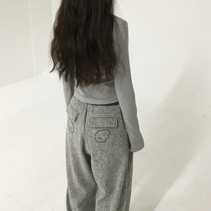 甘辛系ガールズ☆縦ストライプ×ウィング刺繍 ルーズストレートパンツ | 17kg | 詳細画像13 