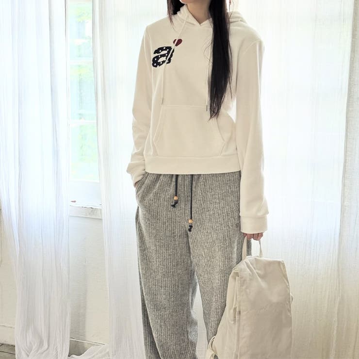 甘辛系ガールズ☆縦ストライプ×ウィング刺繍 ルーズストレートパンツ | 17kg | 詳細画像14 