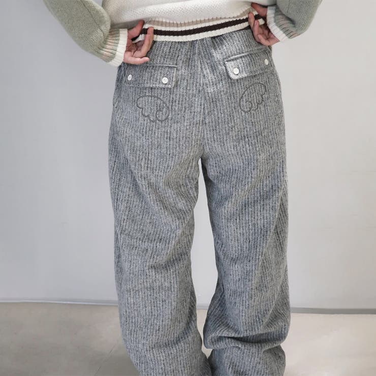 甘辛系ガールズ☆縦ストライプ×ウィング刺繍 ルーズストレートパンツ | 17kg | 詳細画像15 