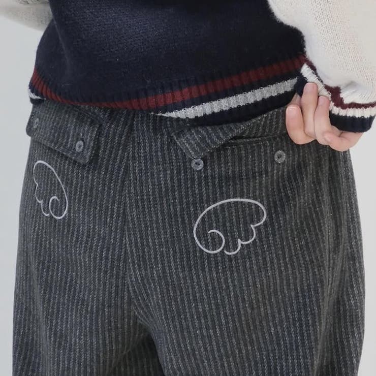 甘辛系ガールズ☆縦ストライプ×ウィング刺繍 ルーズストレートパンツ | 17kg | 詳細画像17 