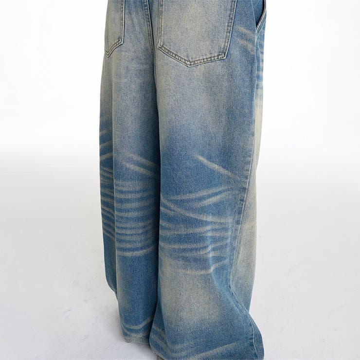 ユニセックス☆キャットヒゲ加工デニムワイドカジュアルパンツ | 17kg | 詳細画像9 
