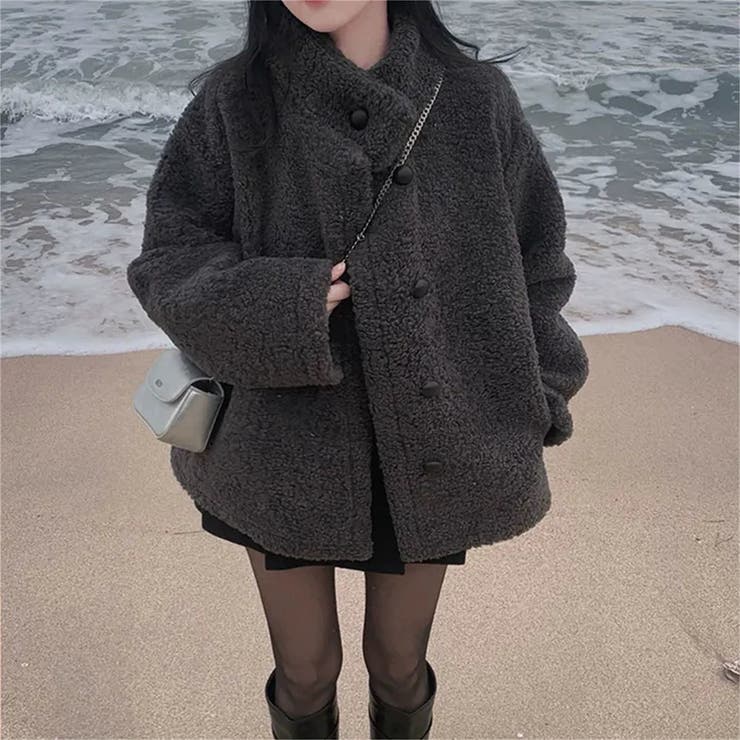 グレー | ゆるカワコーデ☆スタンドカラー ムートン一体型ボアアウター | 17kg