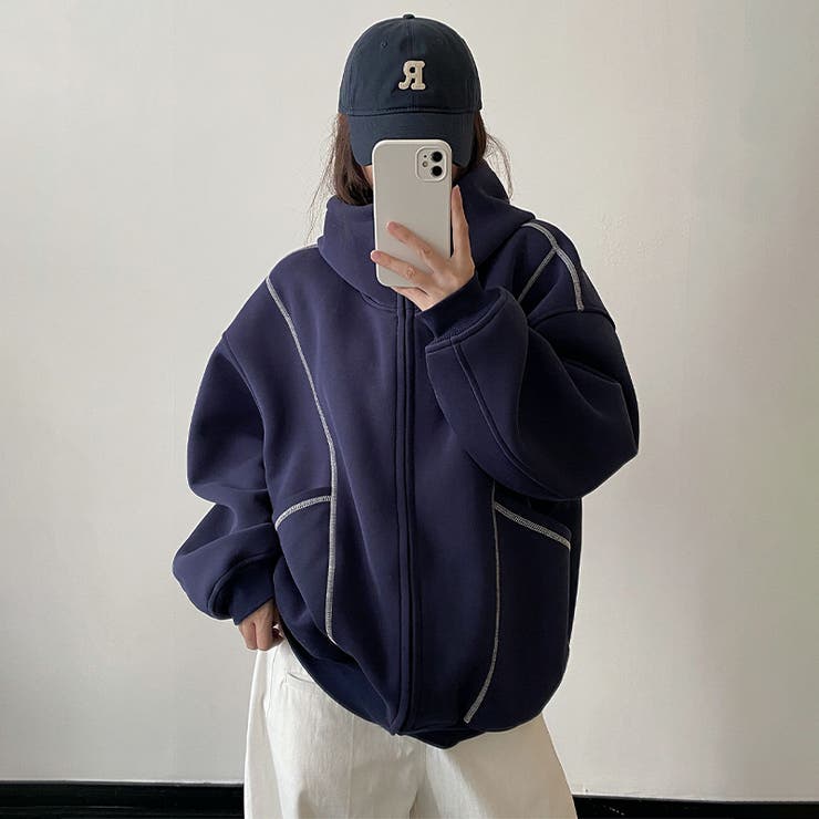 ダークブルー | 気負わず快適☆立体メッシュ フード付き ジップアップ パーカー ペア対応 | 17kg