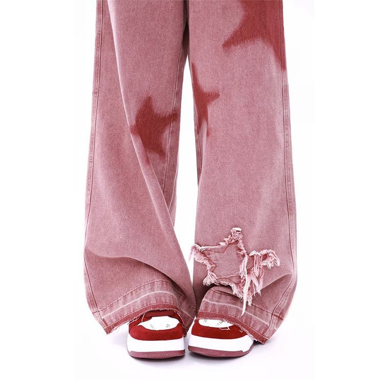 甘辛系ガールズ☆五つ星刺繍 フリンジ加工 ローウエスト デニムワイドパンツ | 17kg | 詳細画像8 