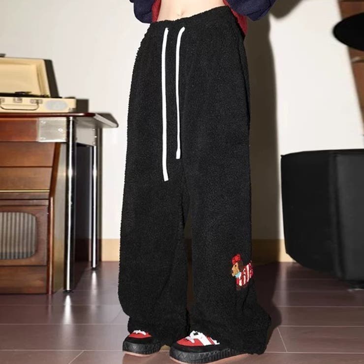 ブラック | 気負わず快適☆ボア裏地 中綿パンツカジュアルパンツ | 17kg