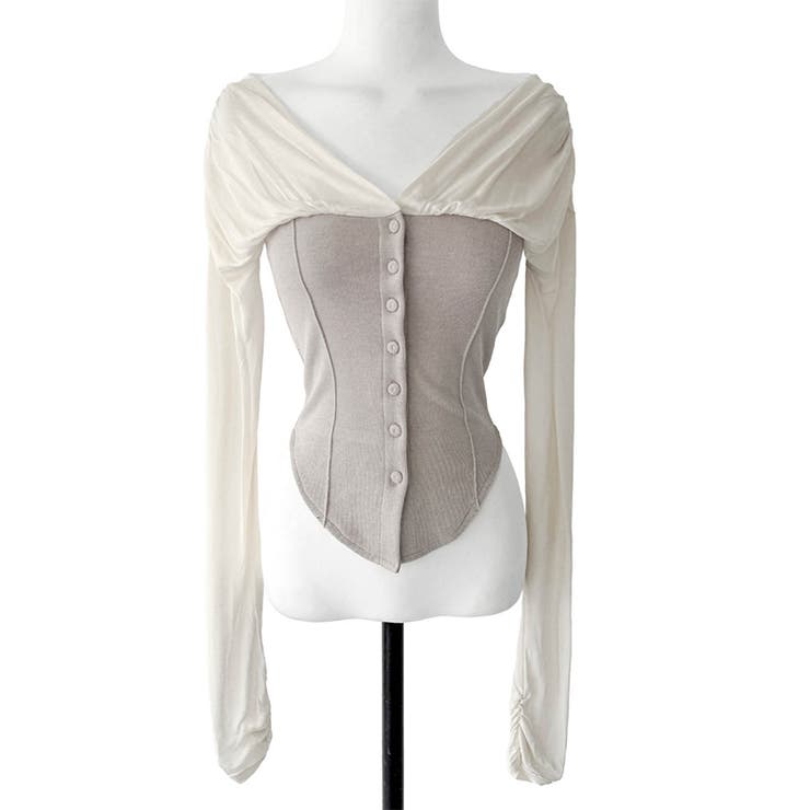 ベージュ | 甘辛系ガールズ☆配色切替早春向けイレギュラーTシャツ | 17kg