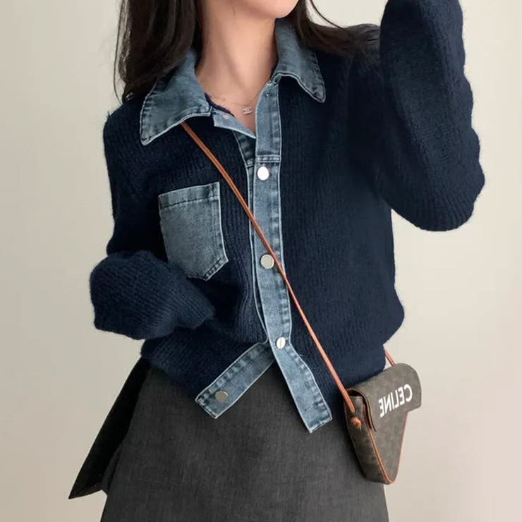 ネイビー | 気負わず快適☆切替デニムニットジャケット | 17kg